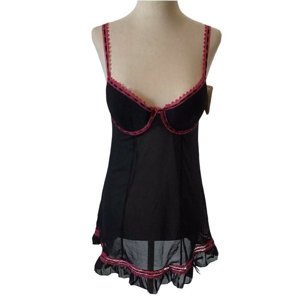 Rampage Large Short Black Sexy Nightgown Bra Cups